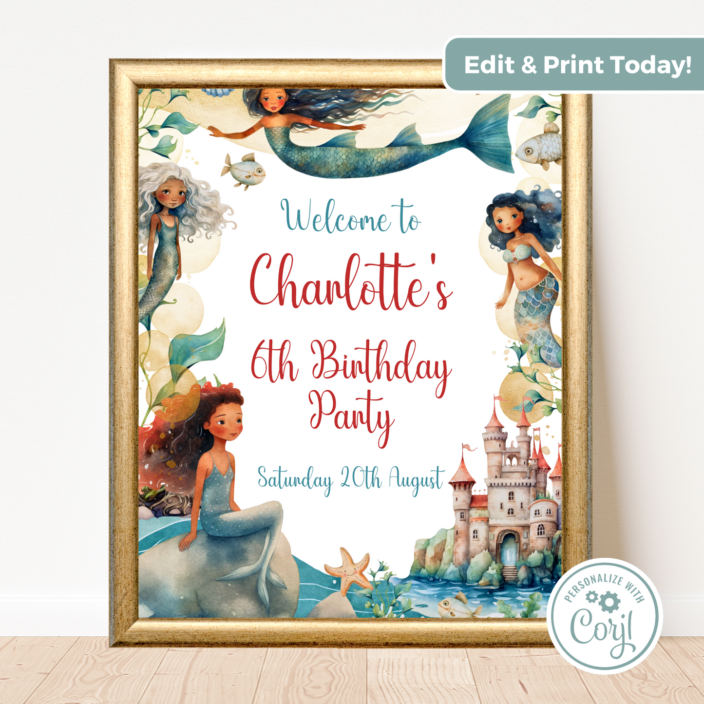 Editable Birthday Welcome Sign - Mermaid