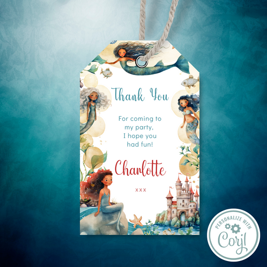 Editable Birthday Thank You Tag - Mermaid