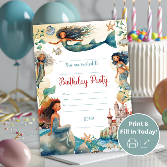 Printable Fill In Birthday Invitation - Mermaid