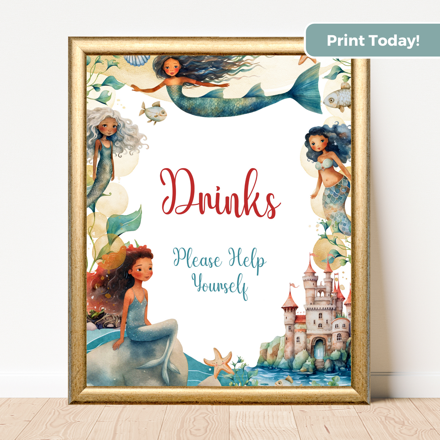 Printable Birthday Drinks Sign - Mermaid