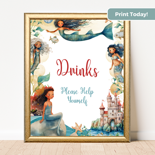 Printable Birthday Drinks Sign - Mermaid