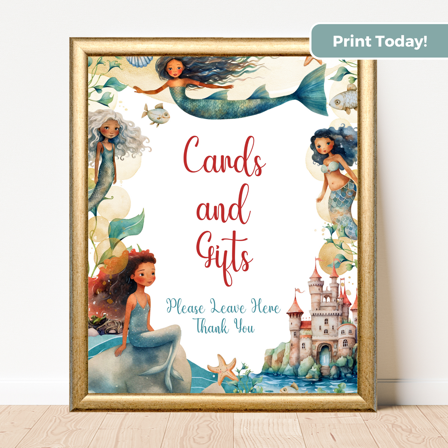 Printable Birthday Cards and Gifts Sign - Mermaid