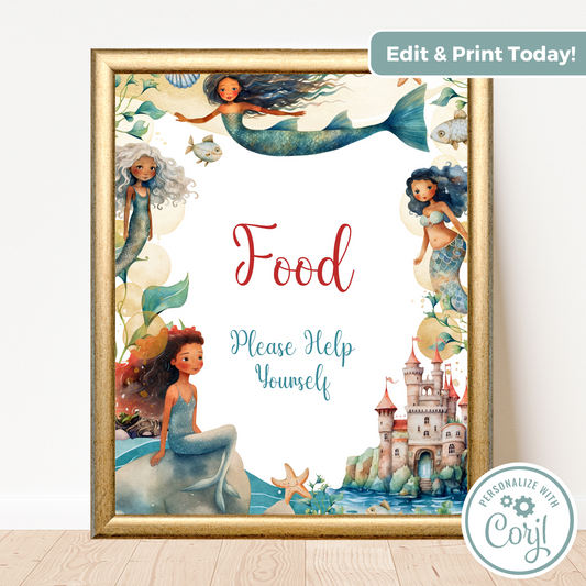 Printable Birthday Food Sign - Mermaid