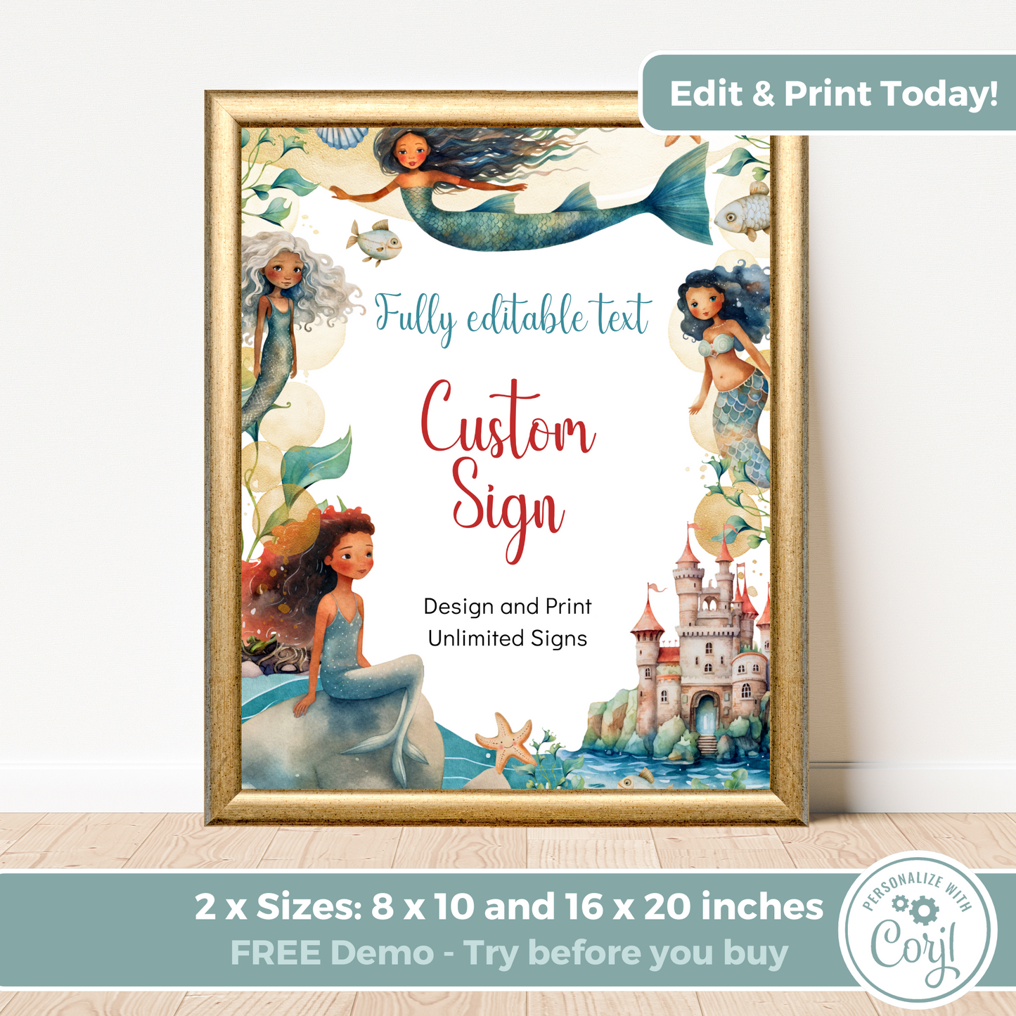 Editable Birthday Custom Sign - Mermaid