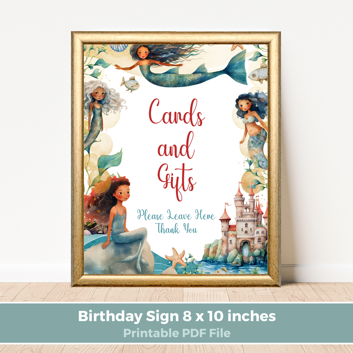 Printable Birthday Cards and Gifts Sign - Mermaid