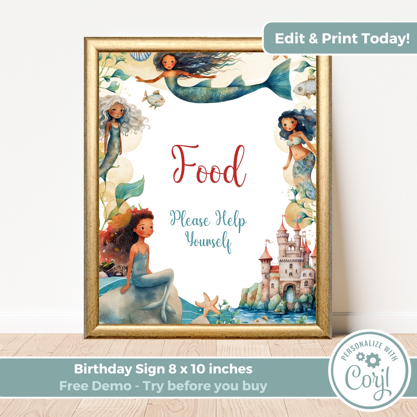 Printable Birthday Food Sign - Mermaid