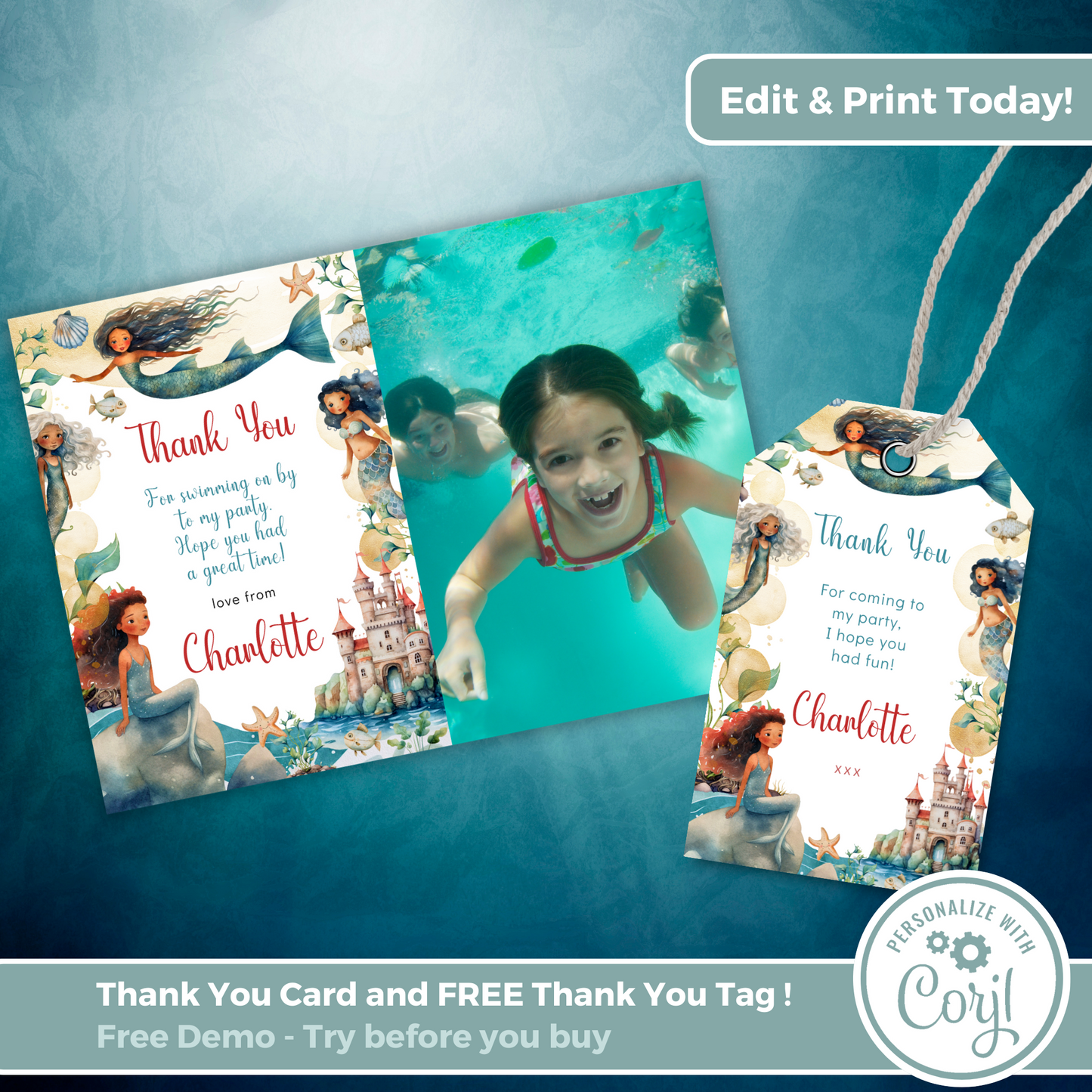 Editable Thank You Card - Mermaid