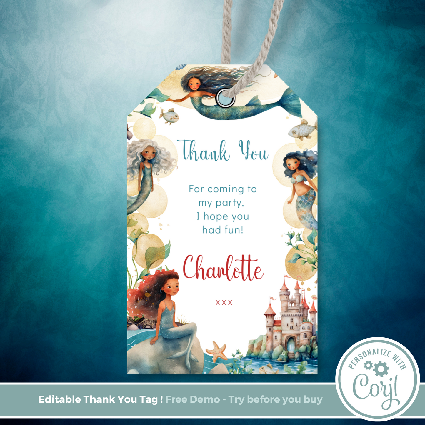 Editable Birthday Thank You Tag - Mermaid