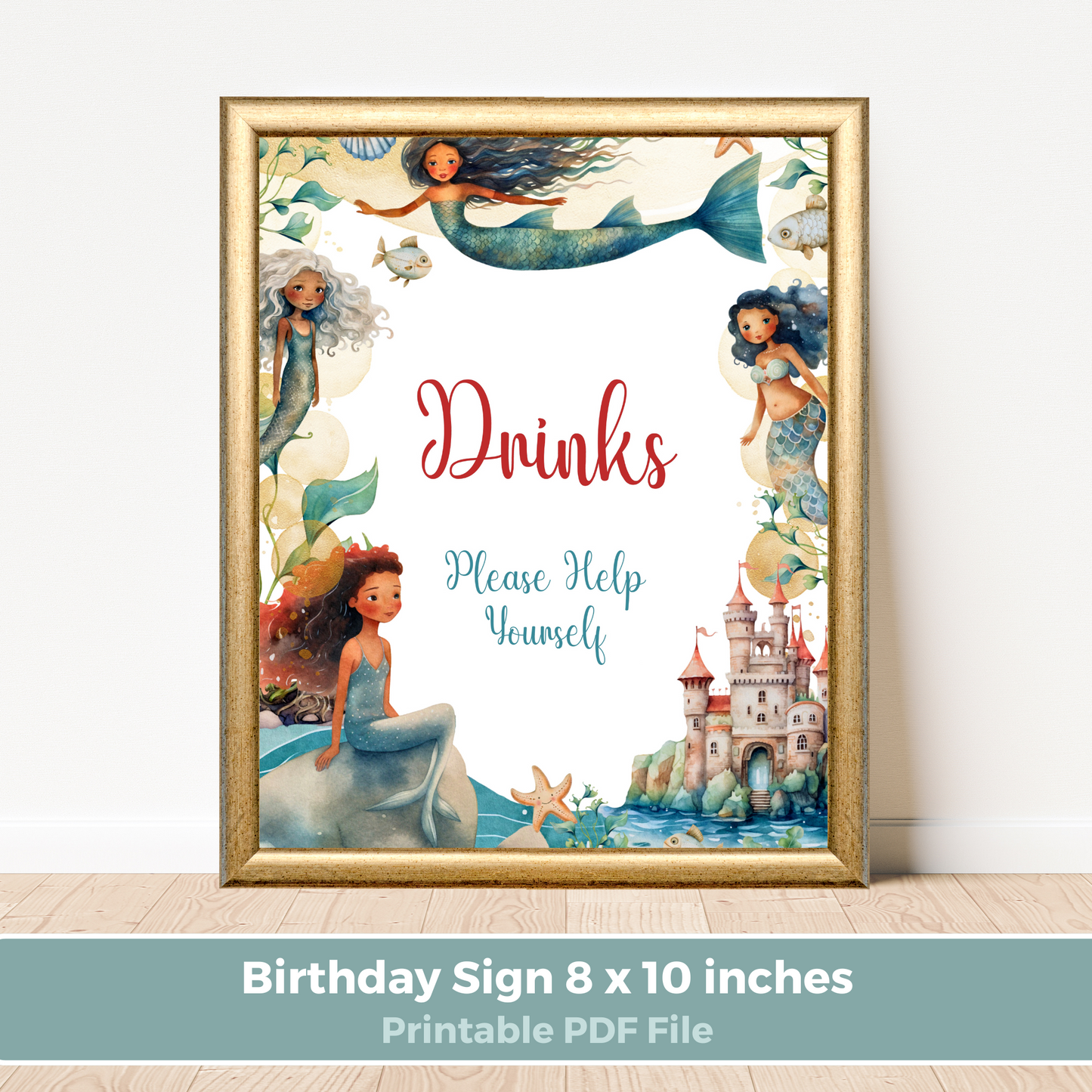 Printable Birthday Drinks Sign - Mermaid