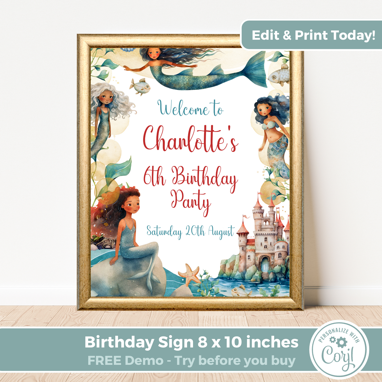 Editable Birthday Welcome Sign - Mermaid