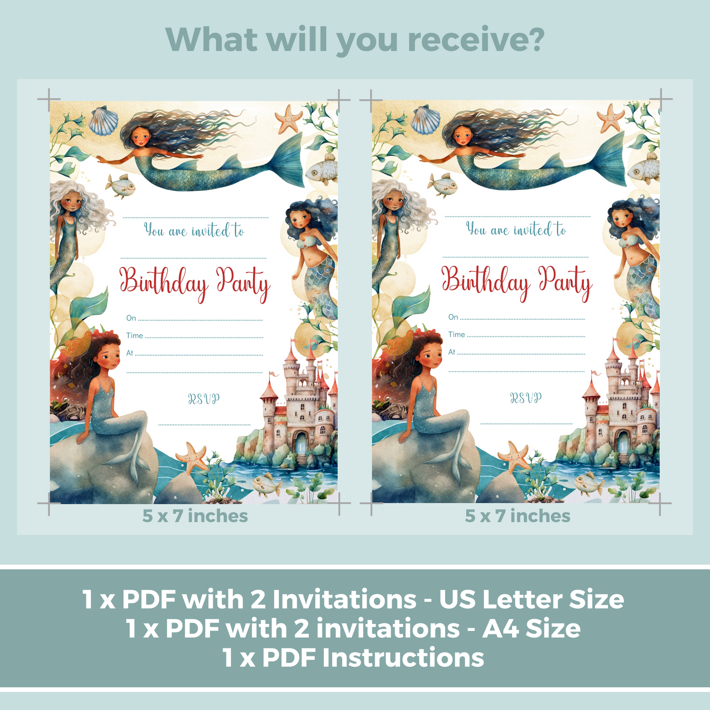 Printable Fill In Birthday Invitation - Mermaid