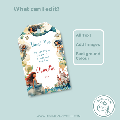 Editable Birthday Thank You Tag - Mermaid