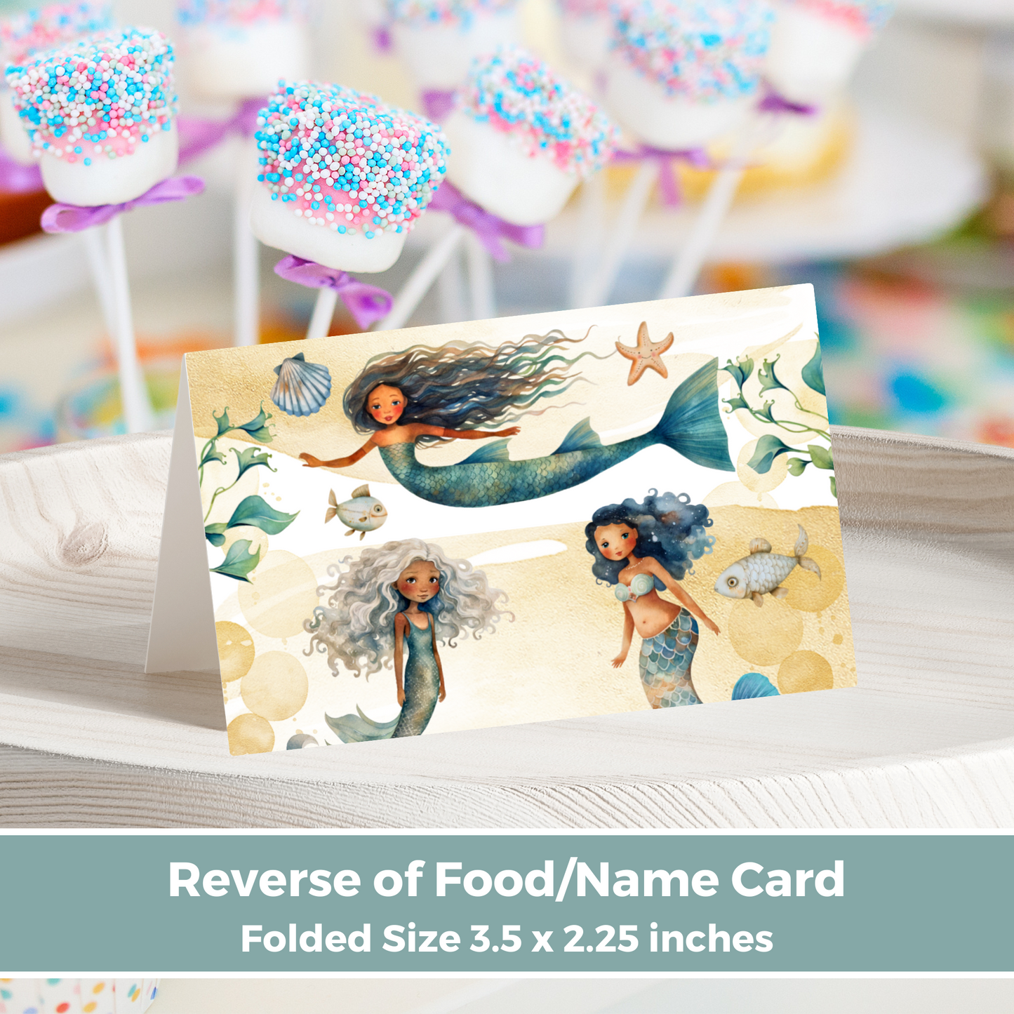 Editable Birthday Food Label / Name Card - Mermaid