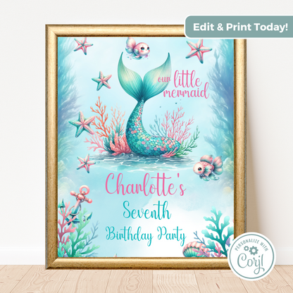 Editable Birthday Welcome Sign - Mermaid Tail