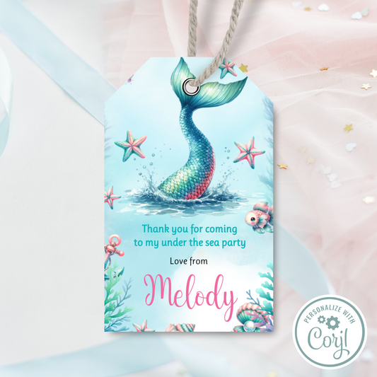 Editable Birthday Thank You Tag - Mermaid Tail