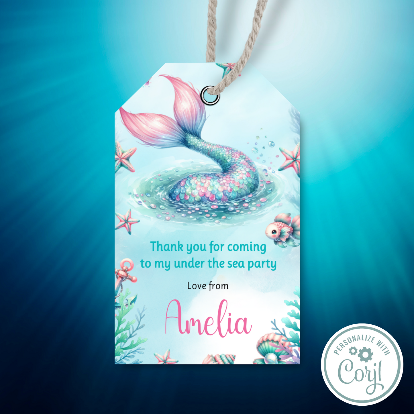 Editable Birthday Thank You Tag - Mermaid Tail