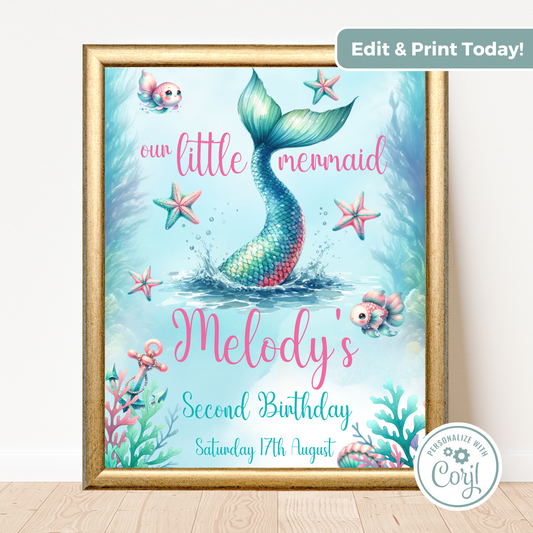 Editable Birthday Welcome Sign - Mermaid Tail