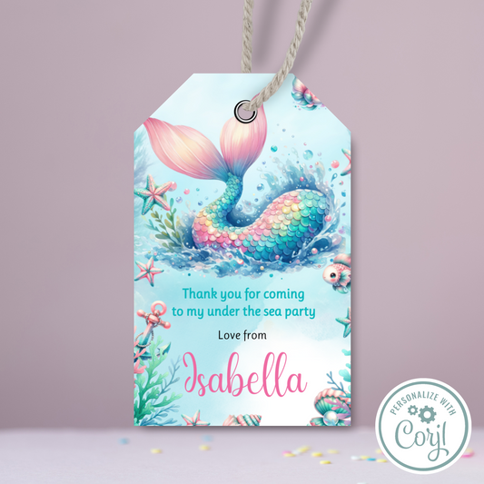 Editable Birthday Thank You Tag - Mermaid Tail