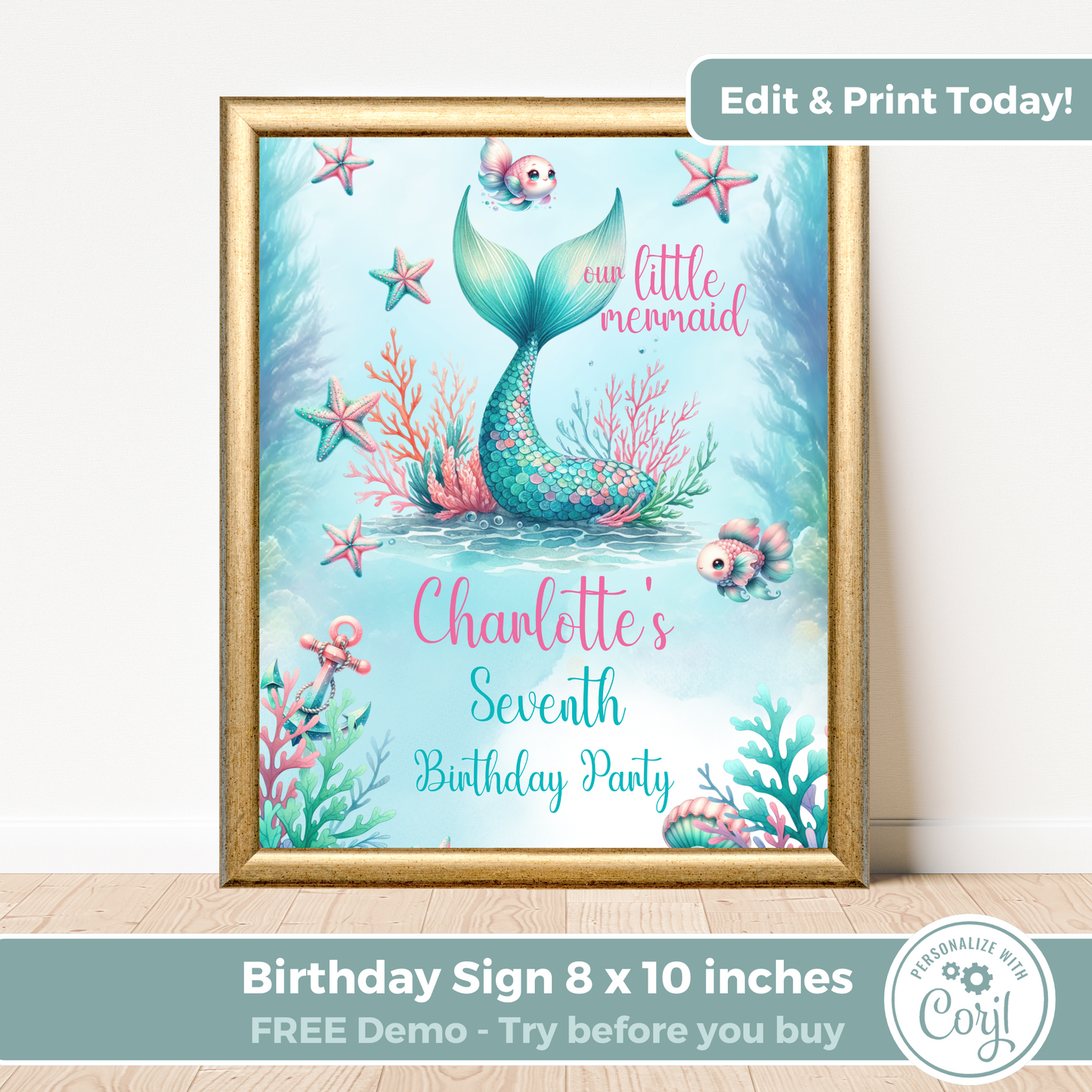 Editable Birthday Welcome Sign - Mermaid Tail