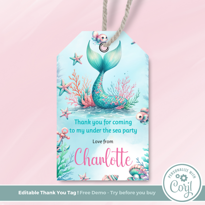 Editable Birthday Thank You Tag - Mermaid Tail