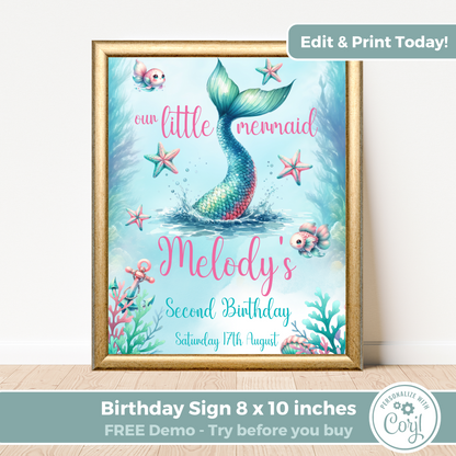 Editable Birthday Welcome Sign - Mermaid Tail