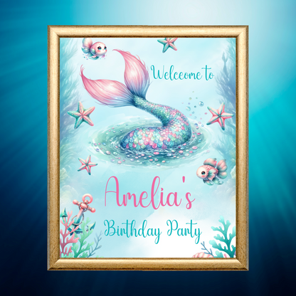 Editable Birthday Welcome Sign - Mermaid Tail