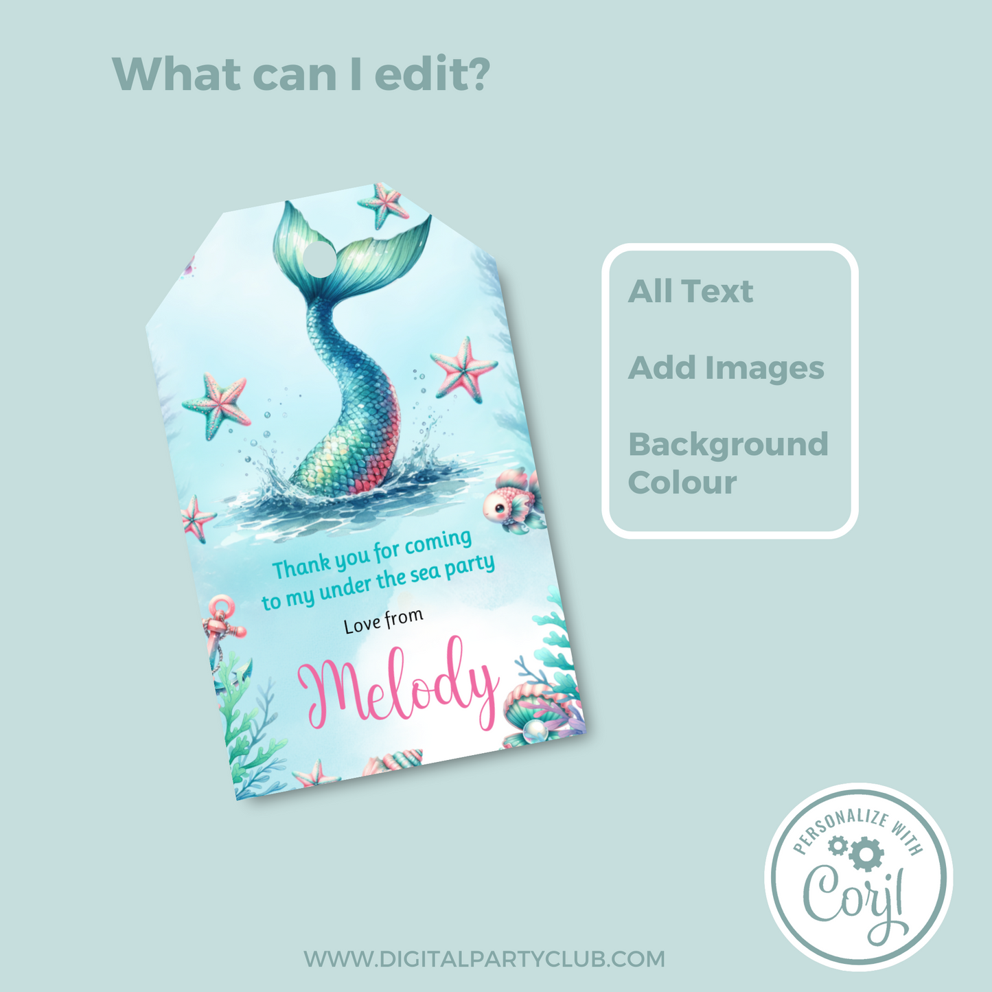 Editable Birthday Thank You Tag - Mermaid Tail