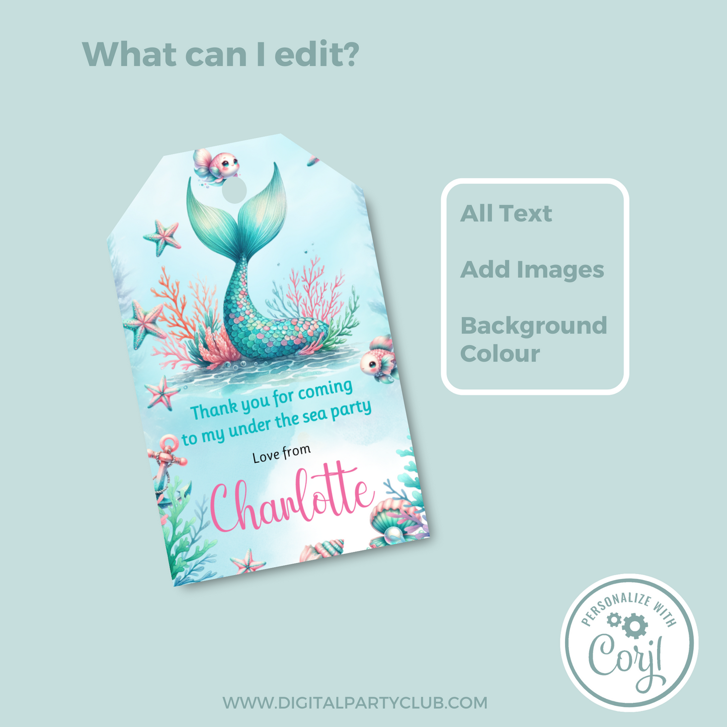 Editable Birthday Thank You Tag - Mermaid Tail