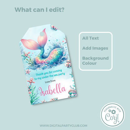 Editable Birthday Thank You Tag - Mermaid Tail