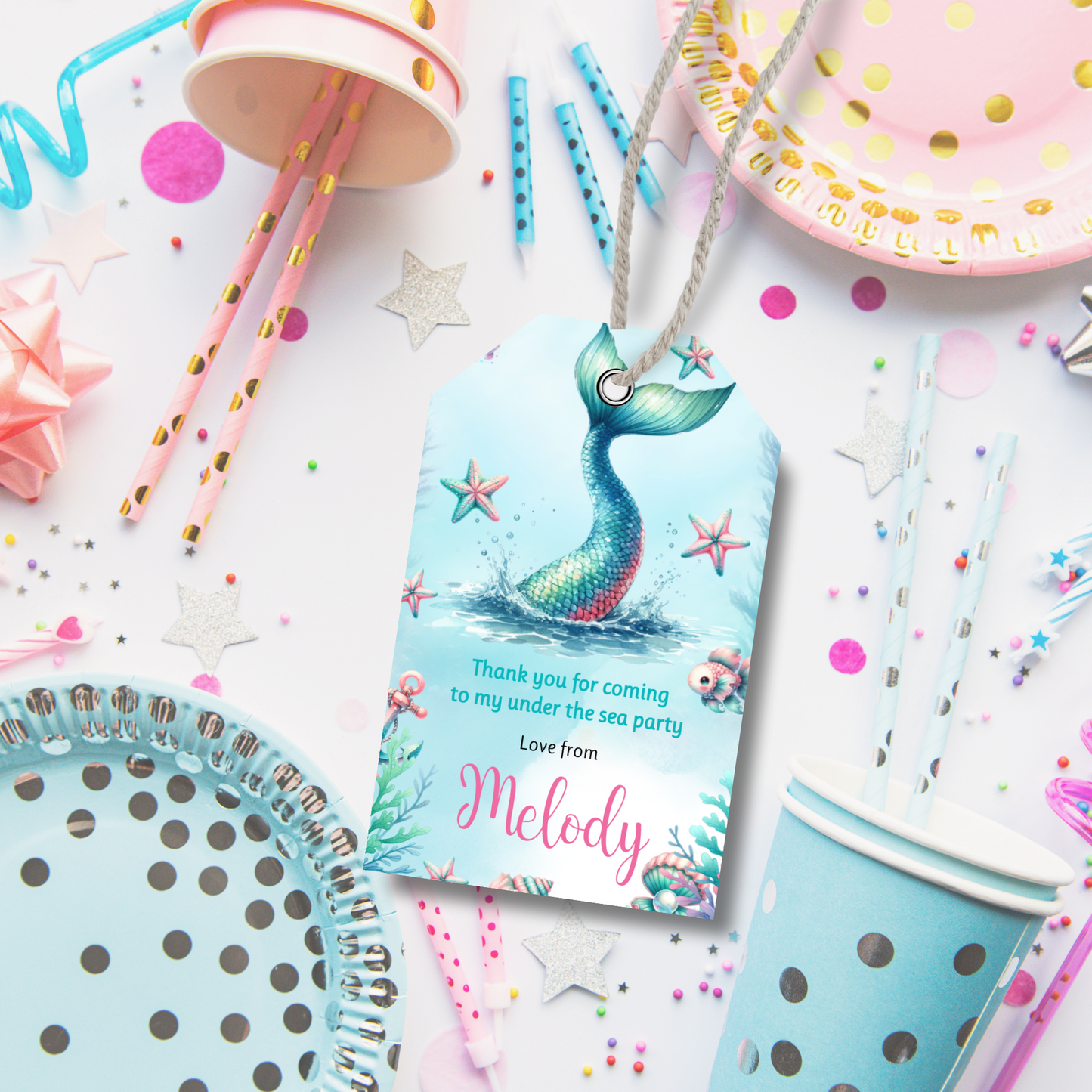 Editable Birthday Thank You Tag - Mermaid Tail