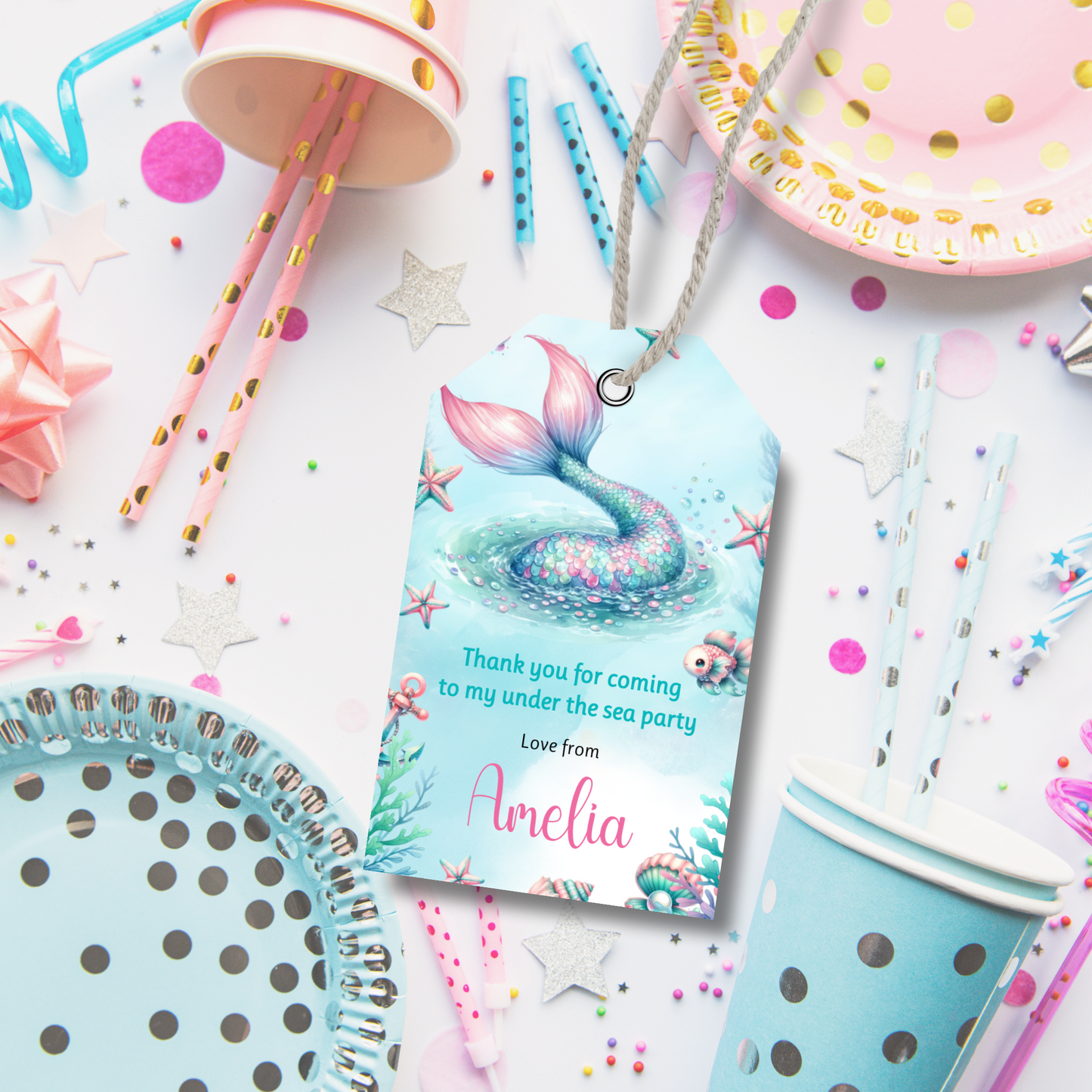 Editable Birthday Thank You Tag - Mermaid Tail