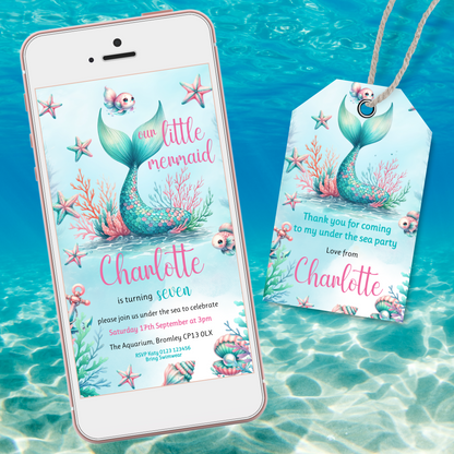 Editable Evite Birthday Invitation and FREE Thank You Tag - Mermaid Tail
