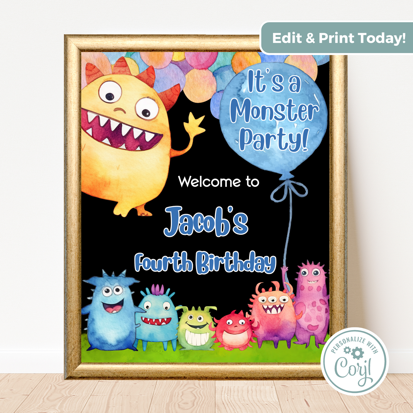 Editable Birthday Welcome Sign - Monster