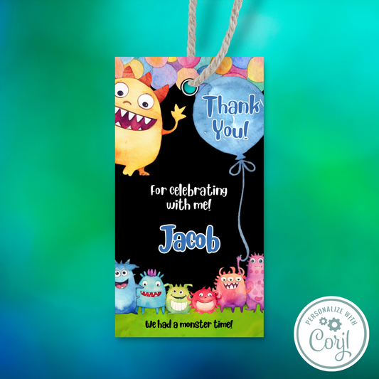 Editable Birthday Thank You Tag - Monster