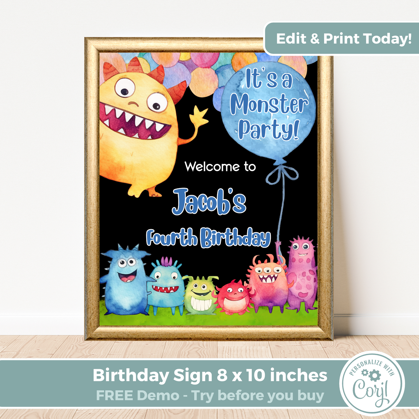 Editable Birthday Welcome Sign - Monster