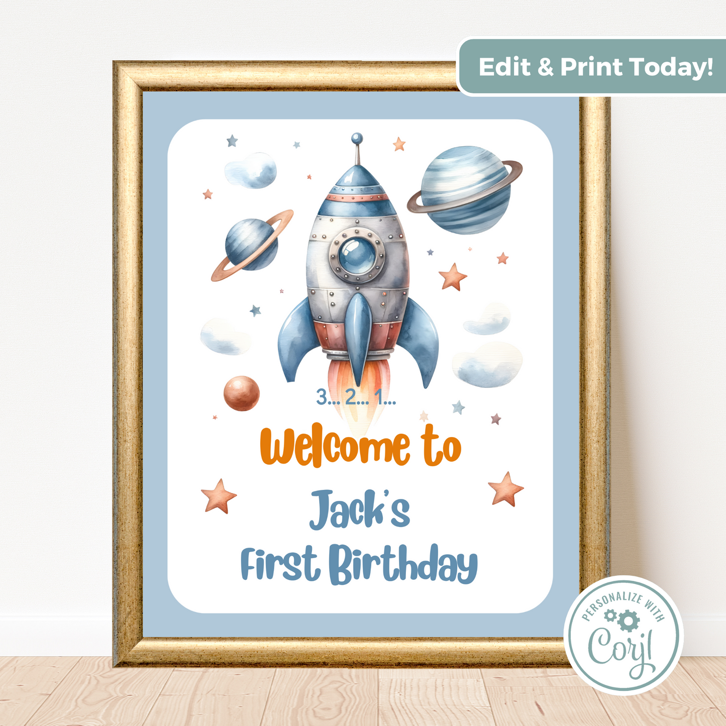 Editable Birthday Welcome Sign - Rocket Ship