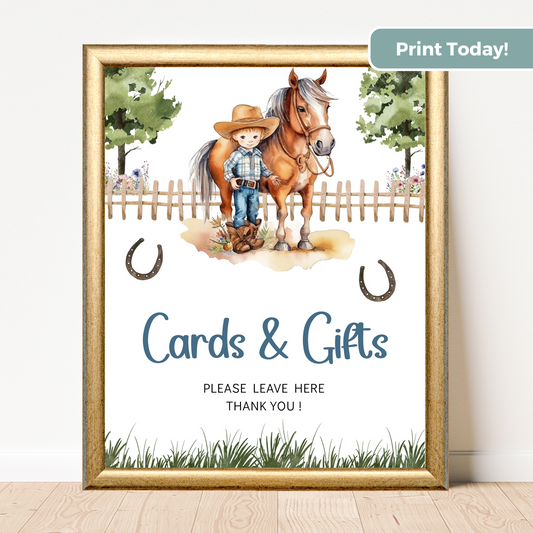 Printable Birthday Cards and Gifts Sign - Saddle Up Boy