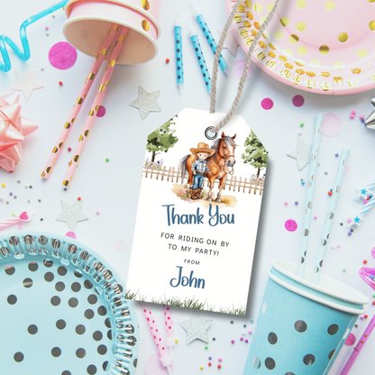Editable Birthday Thank You Tag - Saddle Up Boy