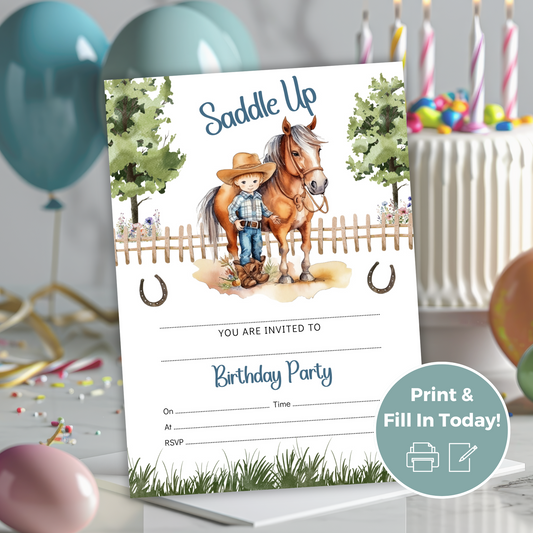 Printable Fill In Birthday Invitation - Saddle Up Boy