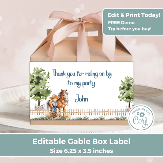 Editable Birthday Gable Box Label - Saddle Up Boy