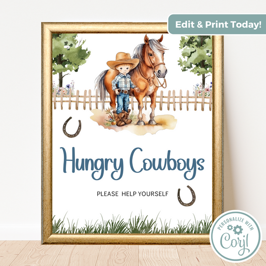 Printable Birthday Food Sign - Saddle Up Boy