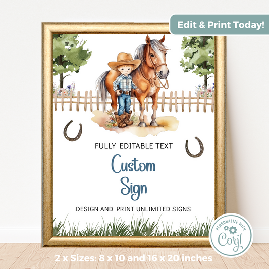 Editable Birthday Custom Sign - Saddle Up Boy