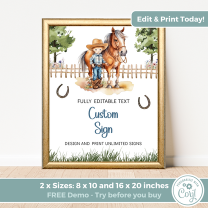 Editable Birthday Custom Sign - Saddle Up Boy
