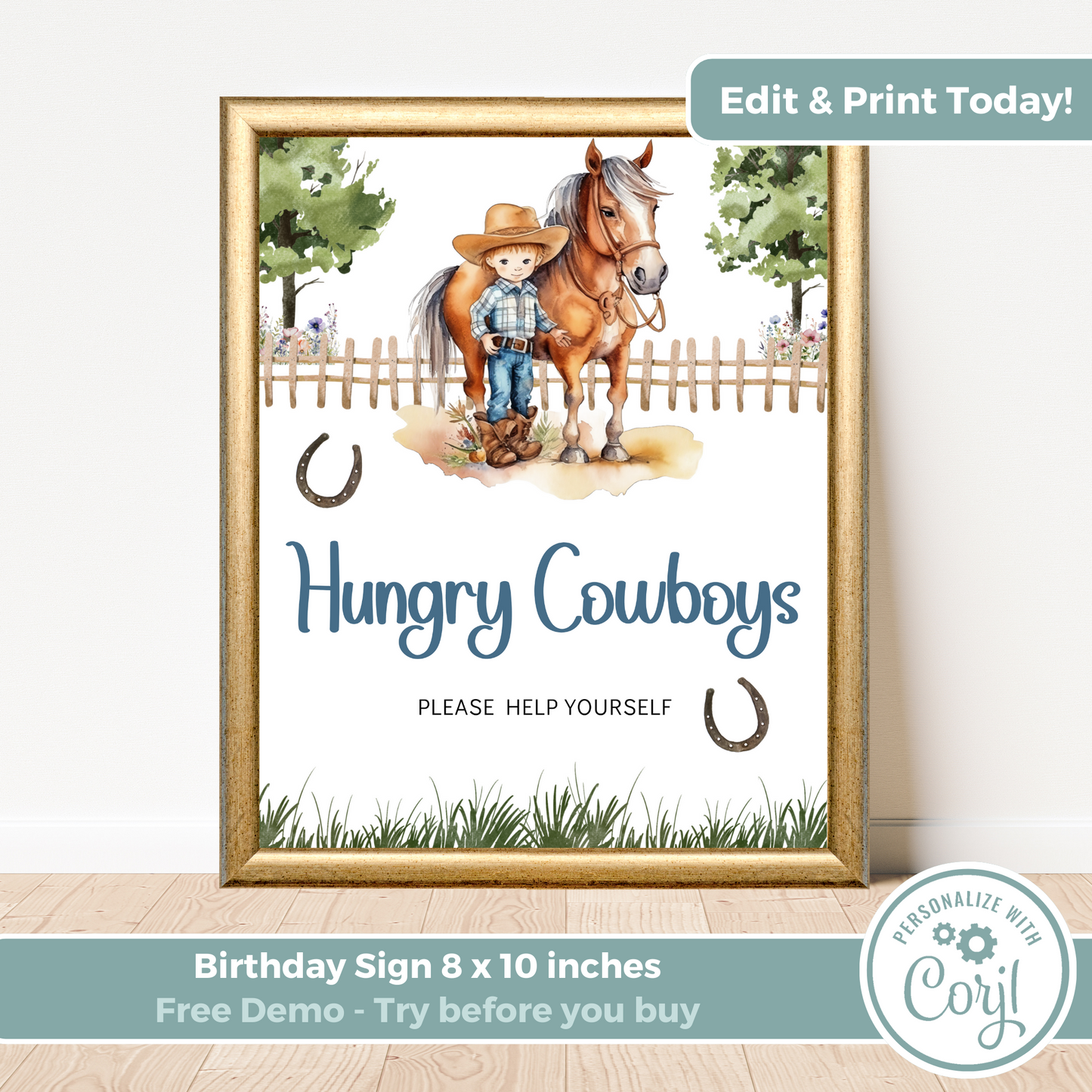 Printable Birthday Food Sign - Saddle Up Boy