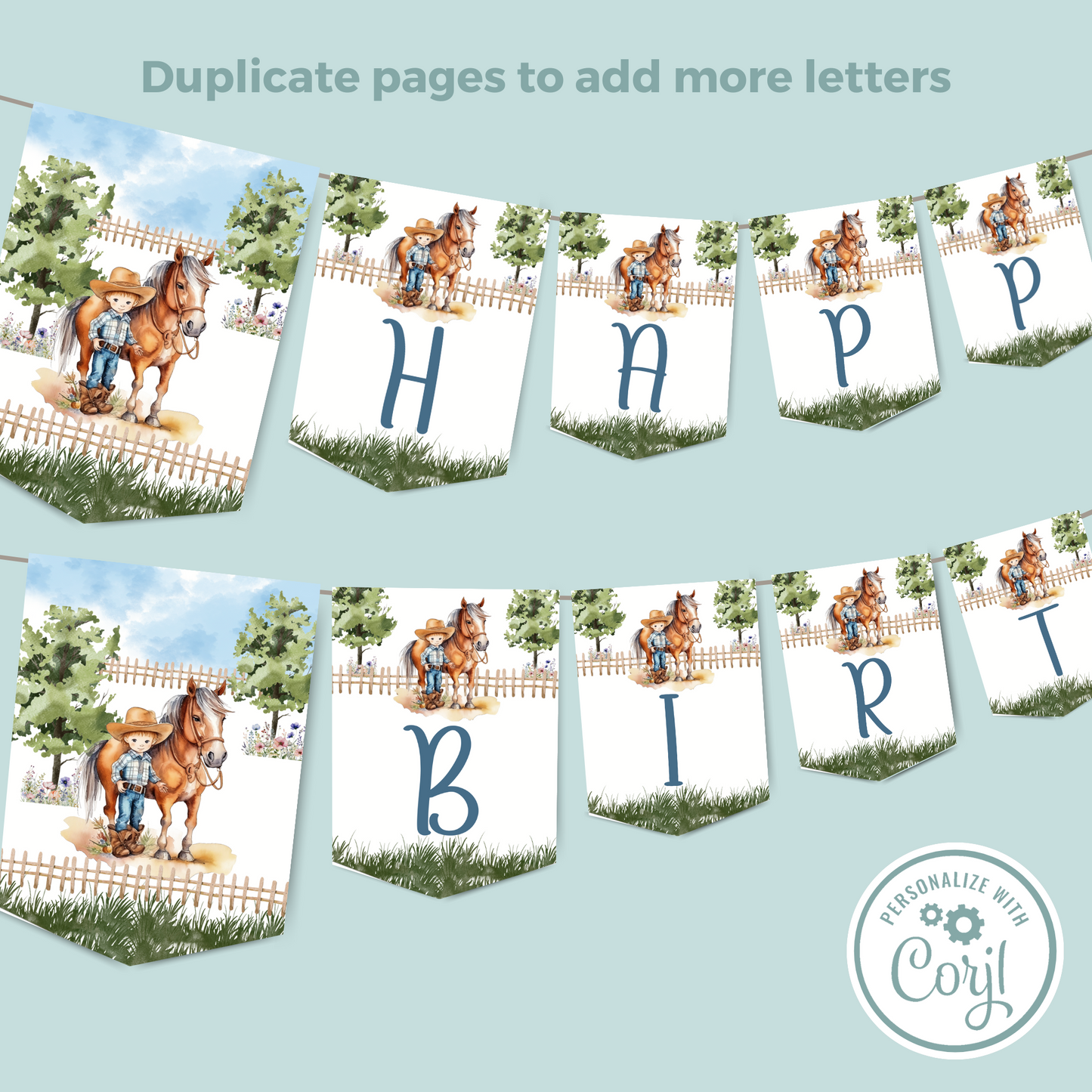 Editable Birthday Banner - Saddle Up Boy