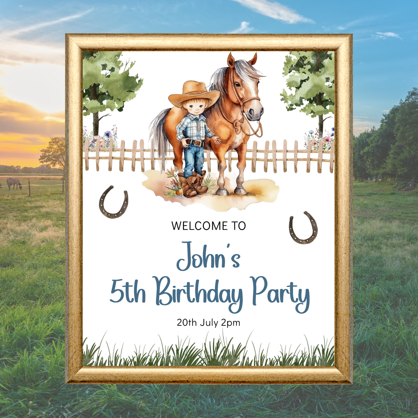 Editable Birthday Welcome Sign - Saddle Up Boy