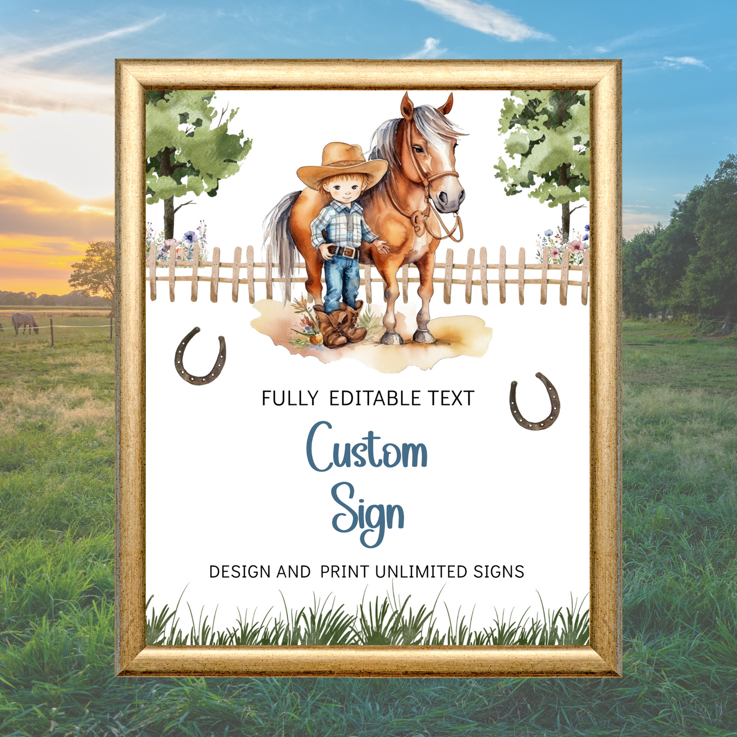 Editable Birthday Custom Sign - Saddle Up Boy