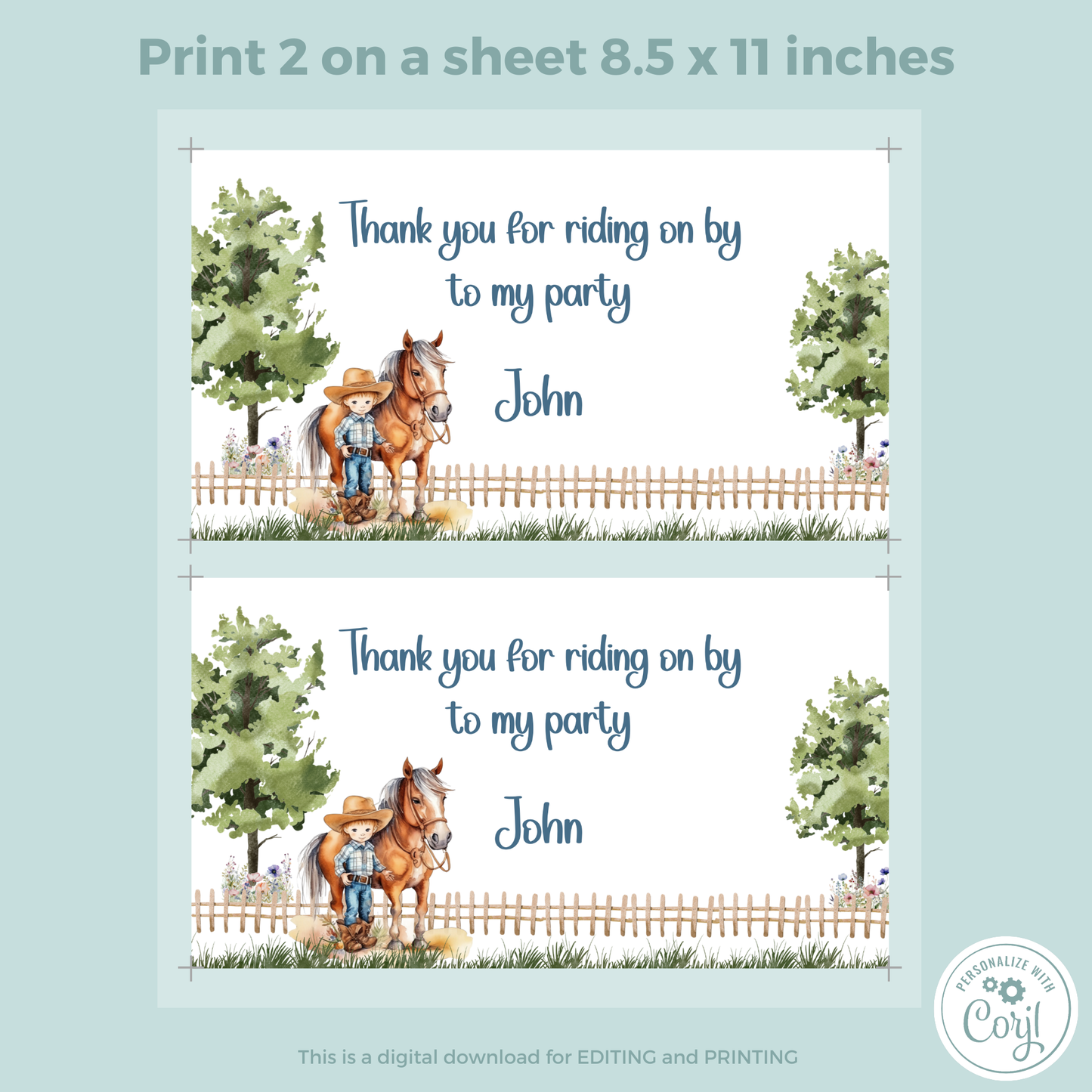 Editable Birthday Gable Box Label - Saddle Up Boy