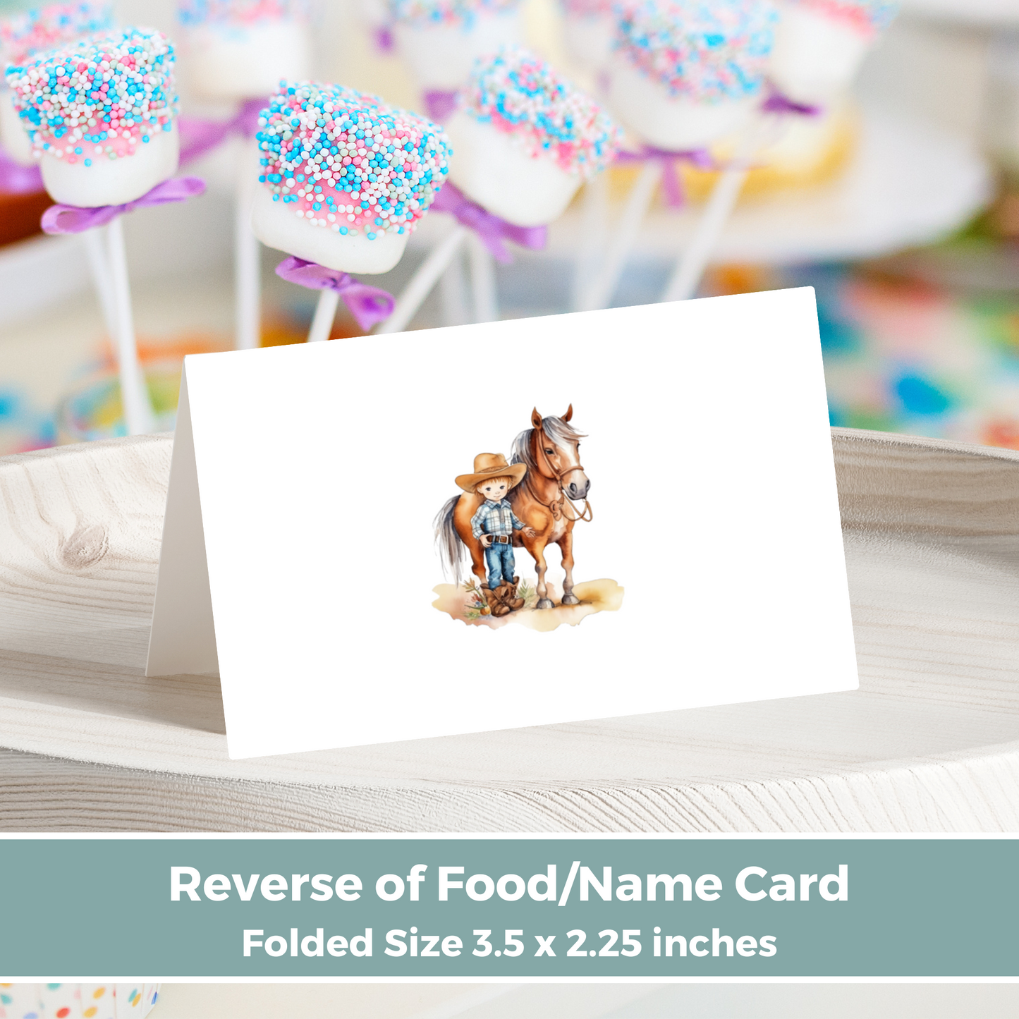 Editable Birthday Food Label / Name Card - Saddle Up Boy