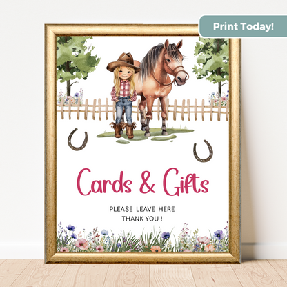 Printable Birthday Cards and Gifts Sign - Saddle Up Girl